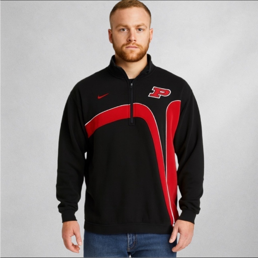 Nike Team Mens Track Jacket Large L Full Zip Black Red Striped Logo P
